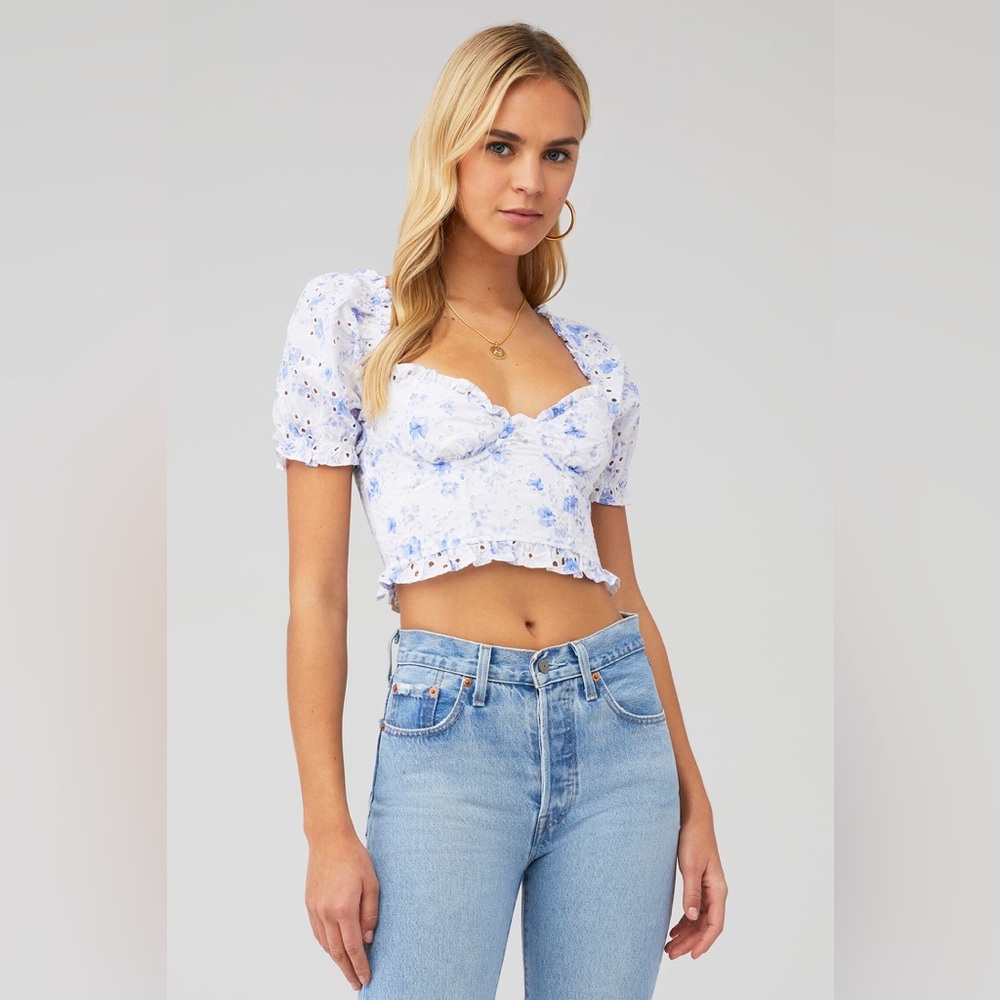 ASTR Blue Floral Feronia Top Womens Size XS